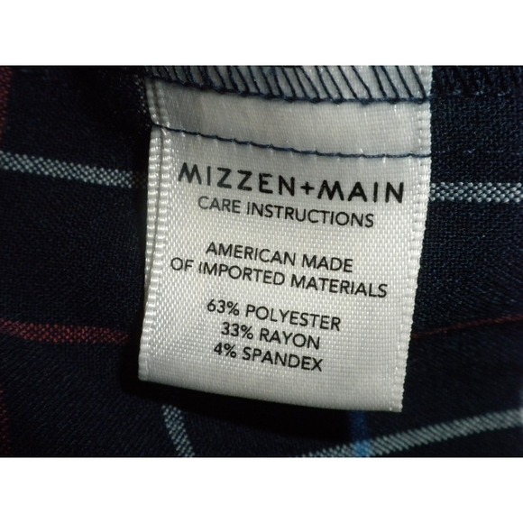 Mizzen + Main Leeward Shirt Mens XL Blue Plaid Trim Fit Button Down Long Sleeve - Picture 9 of 13